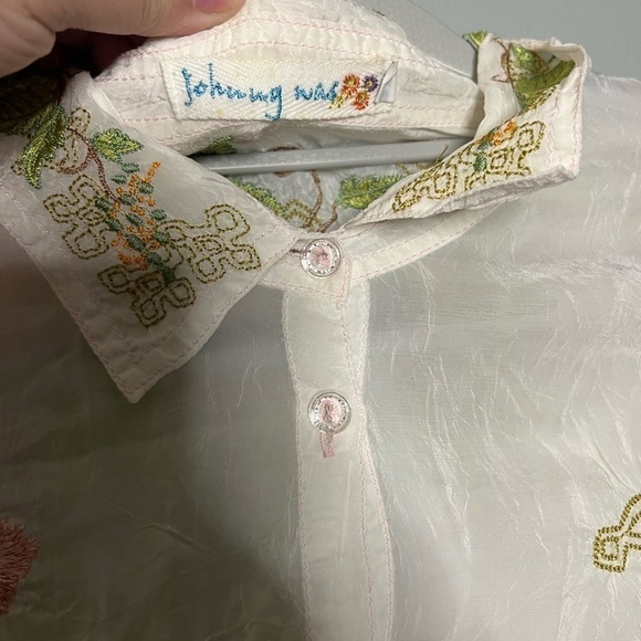 Johnny Was White Ramie Button Blouse Floral Embroidery Lightweight Blouse - Picture 4 of 13